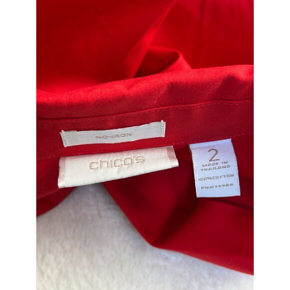 Chico's Womens No-Iron Red Long Sleeve Button-Down Shirt Size 2 Cotton Casual - Picture 3 of 7